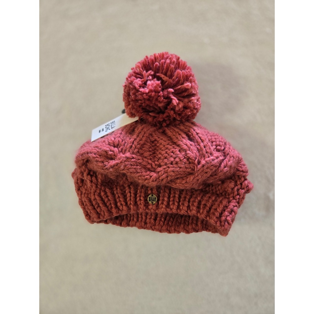 Billabong Bomb Dot Pom Beanie Rust Red Cable Knit Slouchy Pom-Pom Hat JABNMBOM